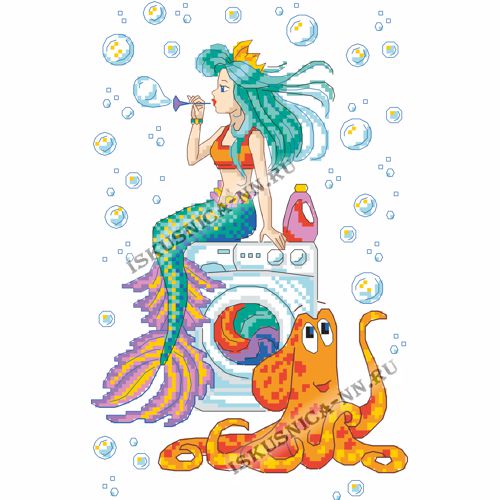 Рисунок на канве с мулине «Искусница» 8188 Русалка и осминог 20*30 (Рисунок с мулине)