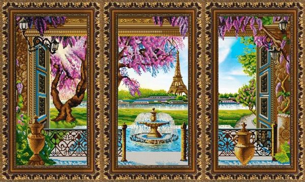 Рисунок на ткани «Конёк» 9871 Триптих. Париж  3 по 45 х 25 см
