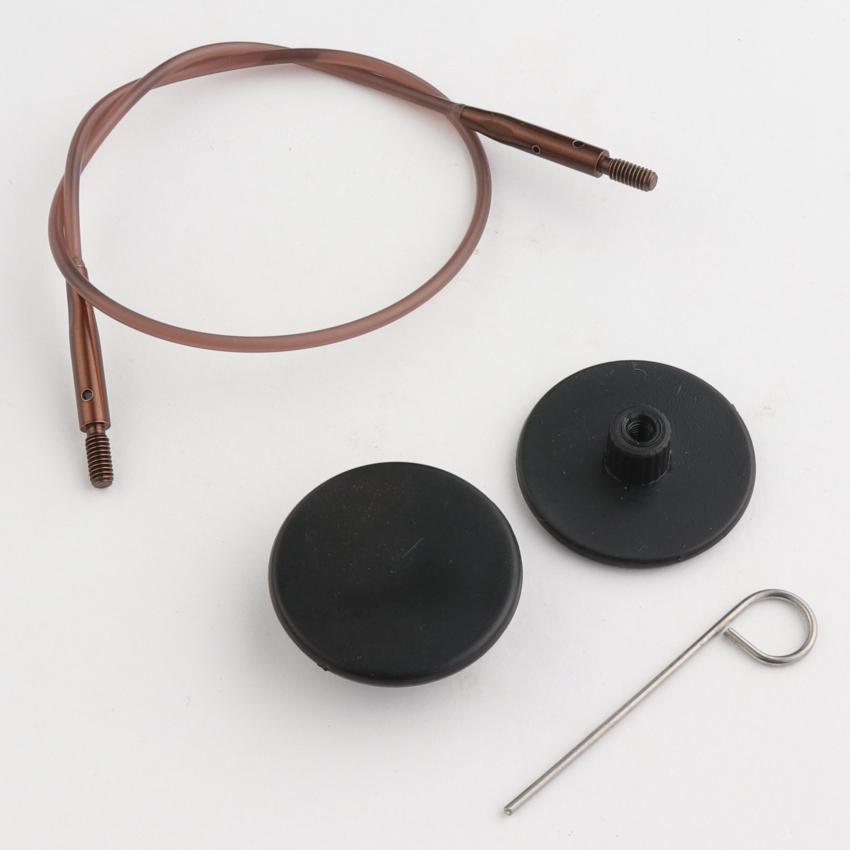 Набор: коричневый тросик 20см (40см), заглушки и кабельный ключик KnitPro, 31291