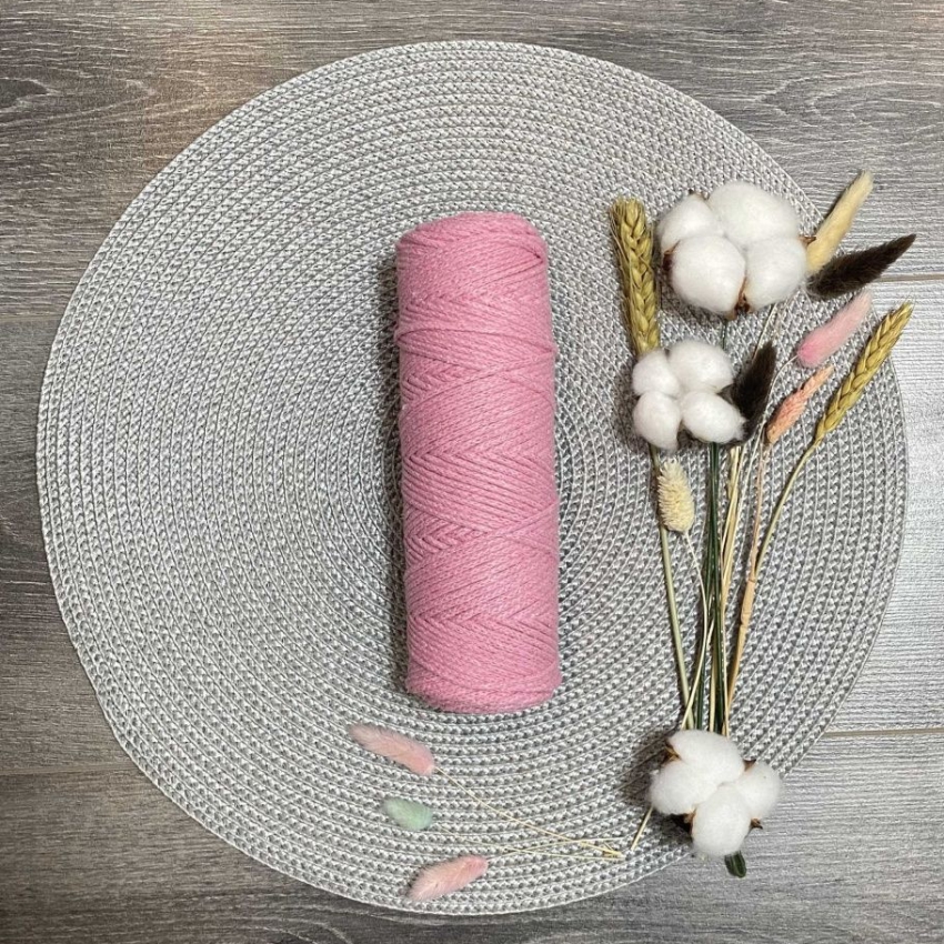 Шнур хлопковый 4 мм без сердечника (светло розовый) 50м 2126