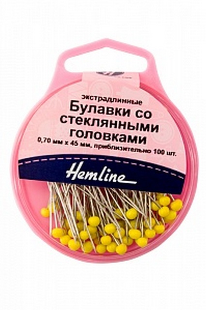 Булавки со стеклянными головками  100 шт, 45 мм «Hemline» 703.100 желтые