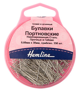 Булавки портновские «Hemline» 701 в пласт. круглом контейнере,25 г, примерно 340 шт