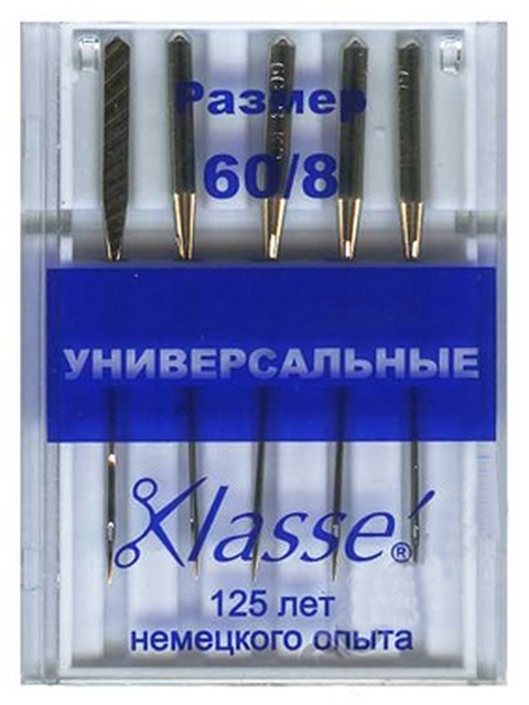 Иглы"Klasse" A6100/60для швейных машин универсальные, №60, 5 шт Иглы"Klasse" A6100/60для швейных машин универсальные, №60, 5 шт
