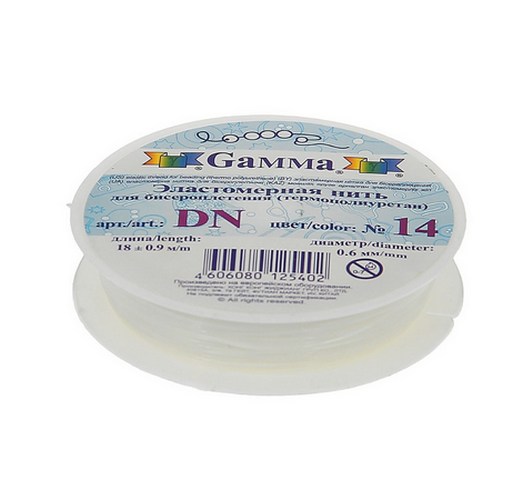 Резинка для бисера DN "Gamma" d 0.6 мм 10 х 18 м ±0,9 м,  цвет №14 белый