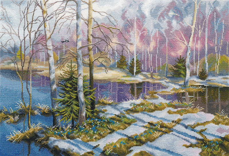 Набор для вышивания «Овен» 1545 "Позади зима, Первоцветы"  40 х 28 см