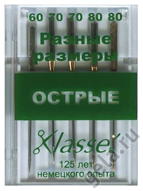 Иглы"Klasse"A6135/MIX для швейных машин острые, №60,70,80, 5 шт