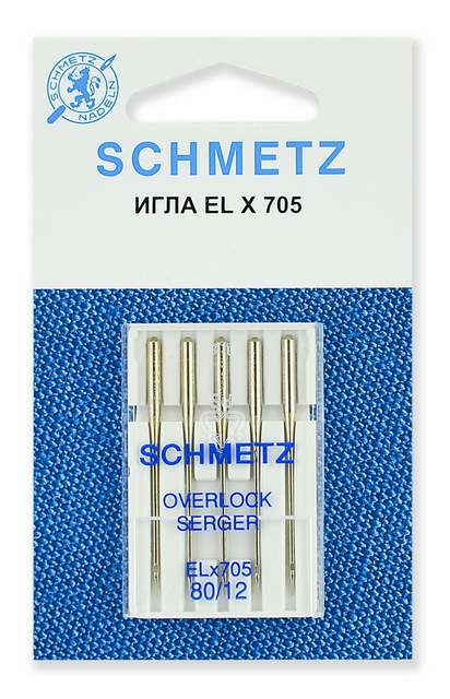 Иглы оверлок для плоск. машин, хром. ELx705 CF № 80/12, 5 шт. Schmetz 0701481