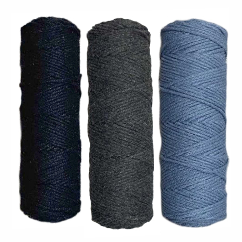 Набор шнуров хлопковых 3мм (чёрный+тёмно серый+джинс)