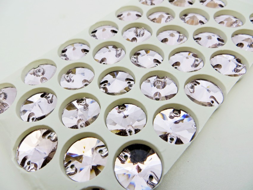 Стразы пришивные 3200 пришивной «риволи», 14 мм, Кристалл , розовый блистер 33 шт/уп