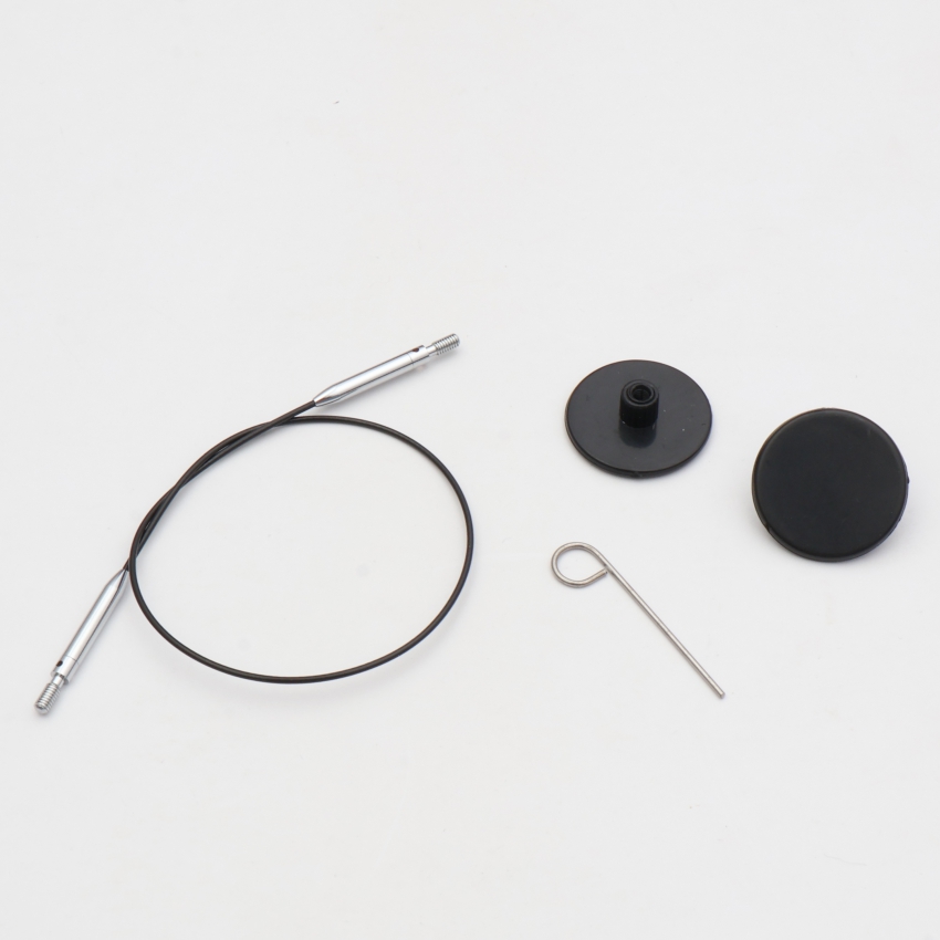 Набор Thin & Flex: черный вращ. (360°) тросик 20 см (40 см), 2 загл. и каб. ключик KnitPro,10591