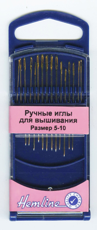 Иглы ручные"Hemline" 280G.510  для вышивания  с золотым ушком, с острым кончиком №5-10, 16шт.