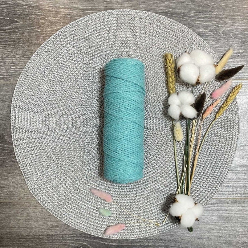 Шнур хлопковый 4 мм без сердечника (мятный) 50м