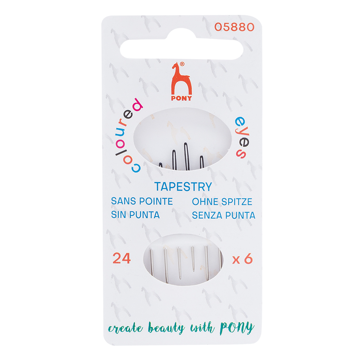 Иглы ручные гобеленовые с цветным ушком № 24, 6 шт PONY 05880