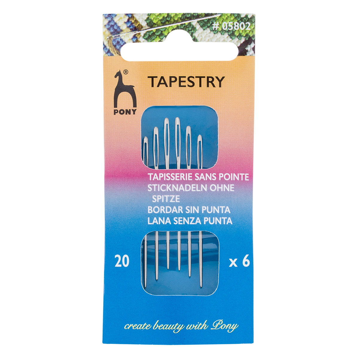 Иглы ручные гобеленовые с серебряным ушкомTapestry, №20, 6 шт. PONY 05802