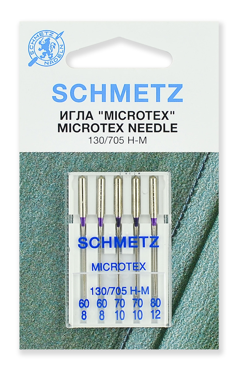 Иглы микротекс 130/705H-M № 60(2),70(2),80, 5 шт. Schmetz 0701260 (особо острые) 