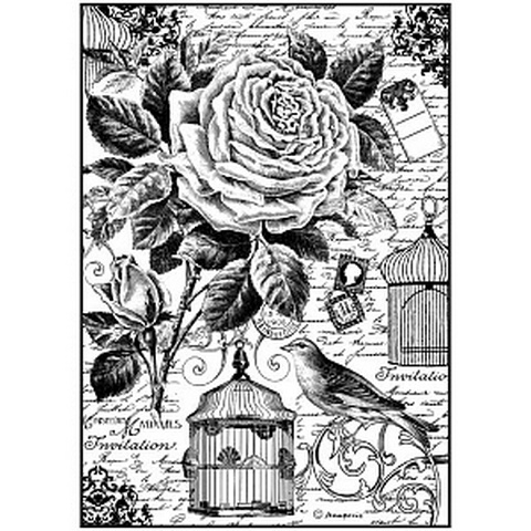 Бумага рисовая мини-формат Stamperia DFSA4195 "Птичка и клетка", 21 х 29,7 см (А4), 28 г/м2