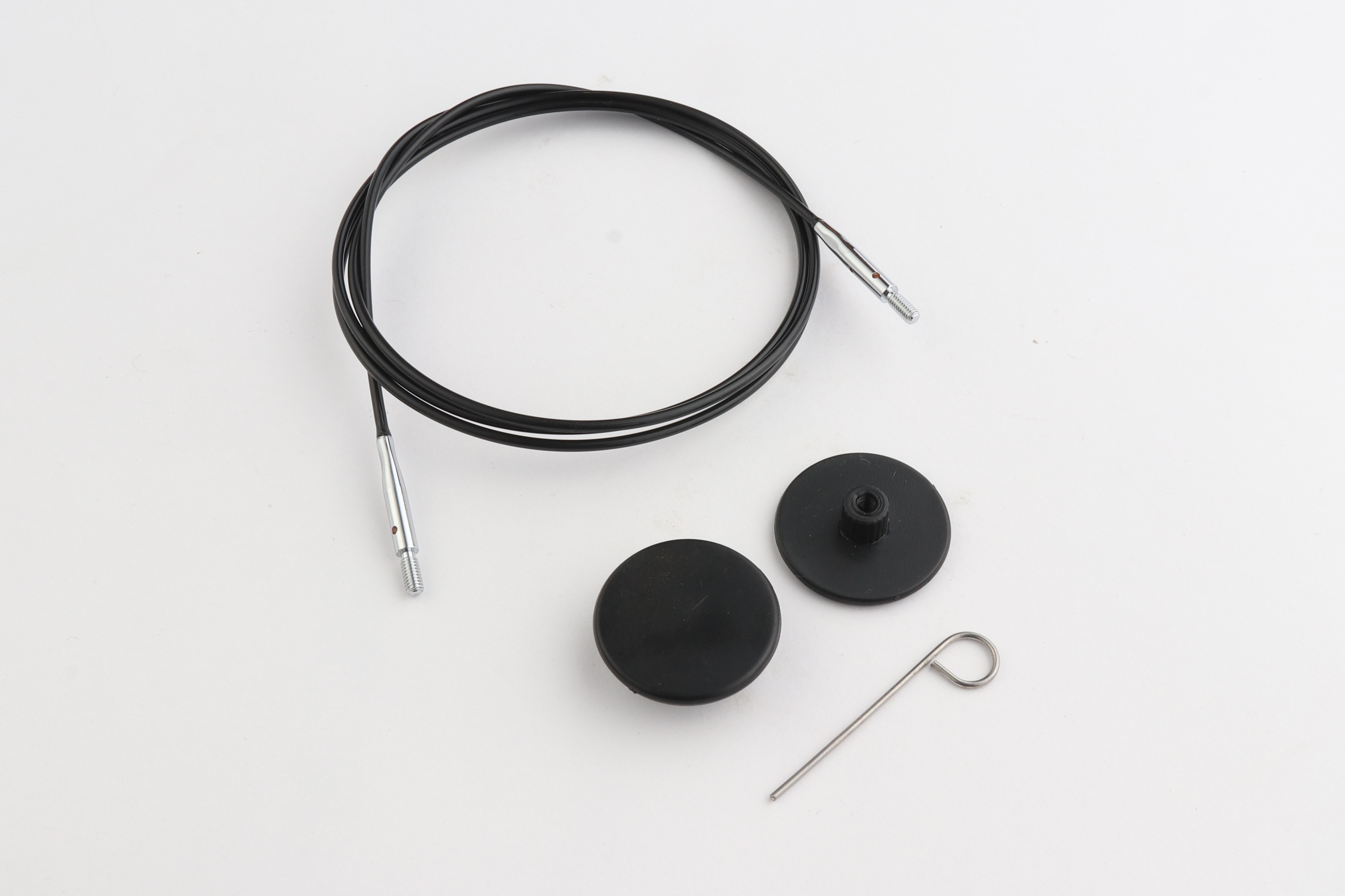 Набор: черный тросик 76см (100 см), заглушки и кабельный ключик KnitPro, 10523