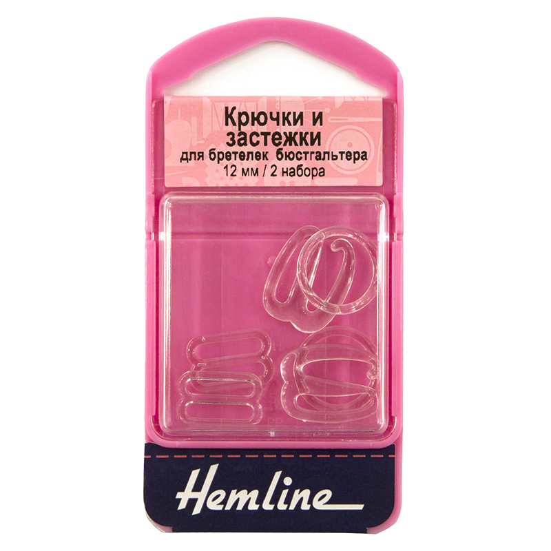 Крючки и застежки для бретелек бюстгалтера 12 мм "Hemline", 2 комплекта, прозрачный 470.12