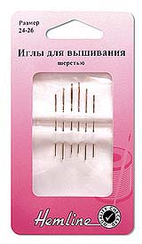 Иглы ручные "Hemline" 203.2426  для вышивания с закругленным кончиком N24-26 6 шт.