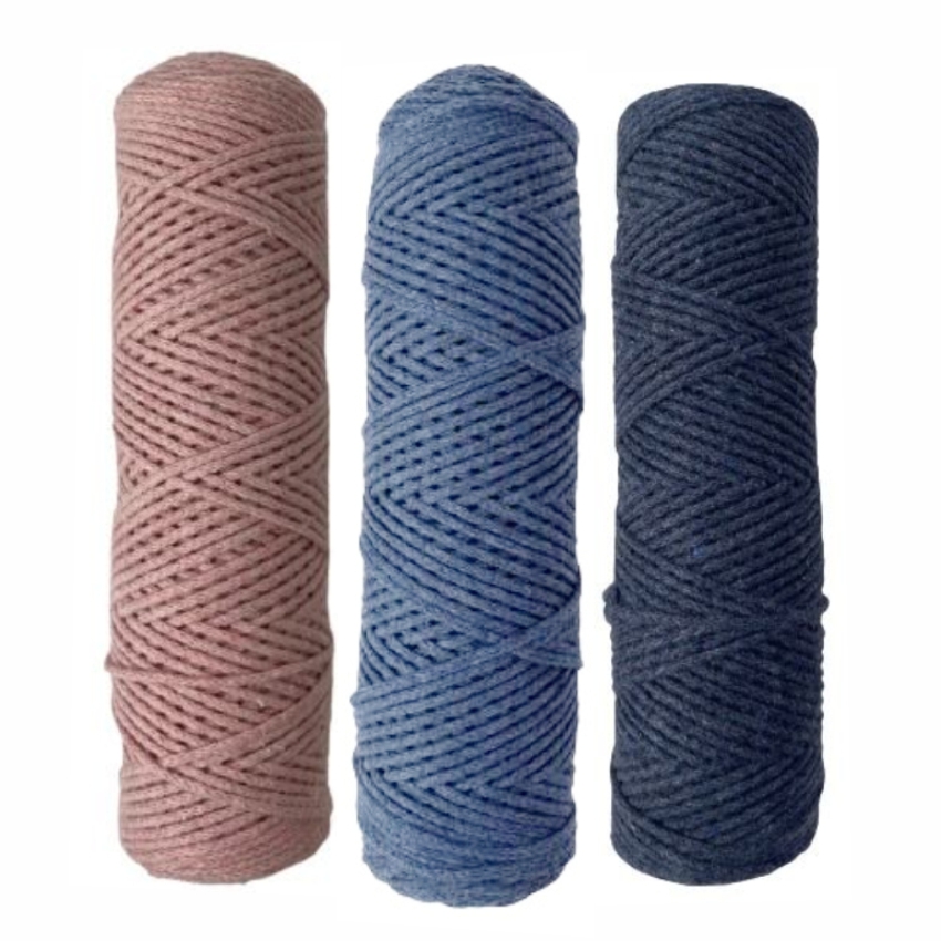 Набор шнуров хлопковых 3мм (пудра+темный джинс+джинс)