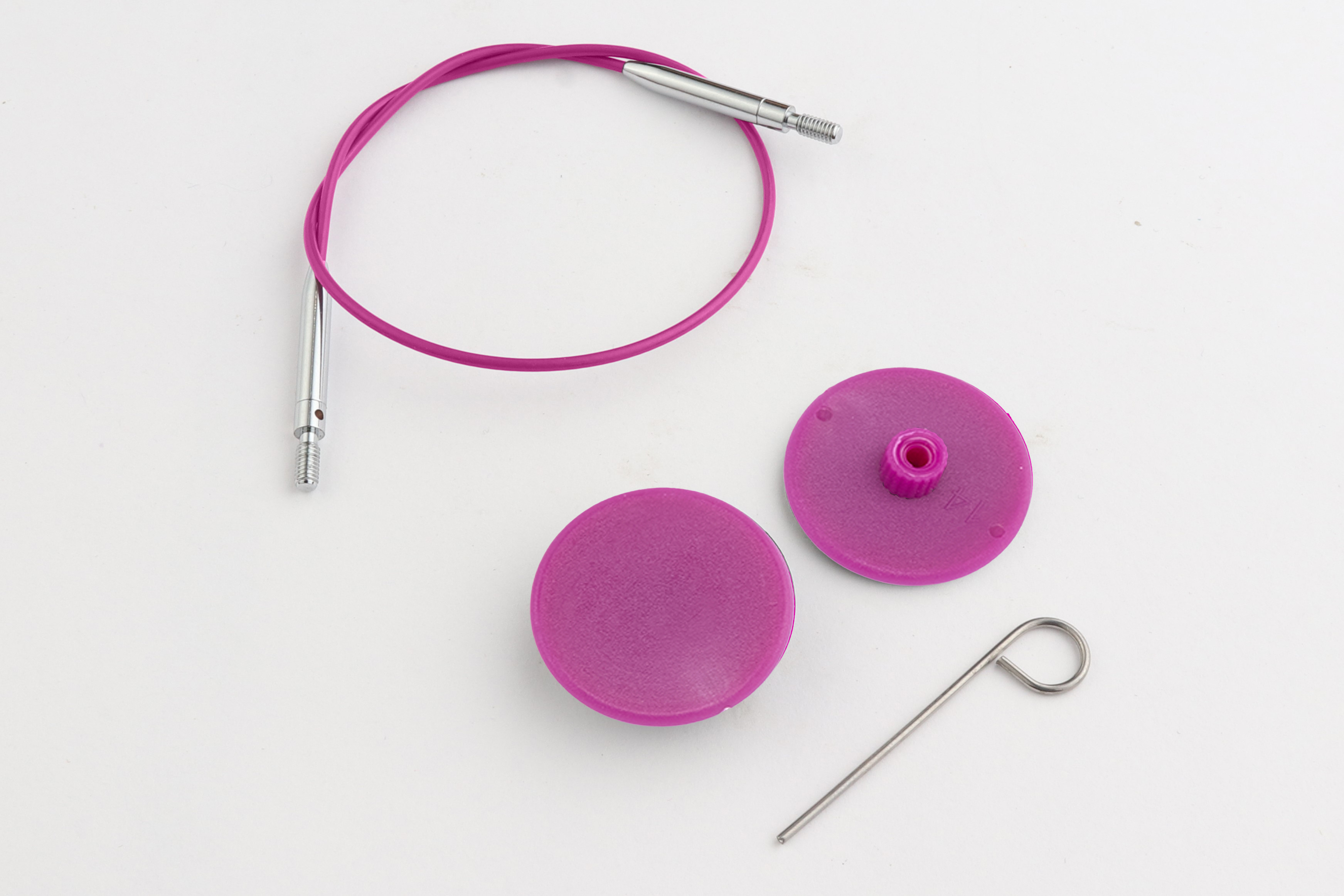 Набор: фиолетовый вращающийся (на 360°) стальной тросик 20см (40см), 2 заглушки и кабельный ключик