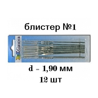 Крючки для вязания "Gamma" MCH, h=12 см,№1 12 шт/упак 1,90мм