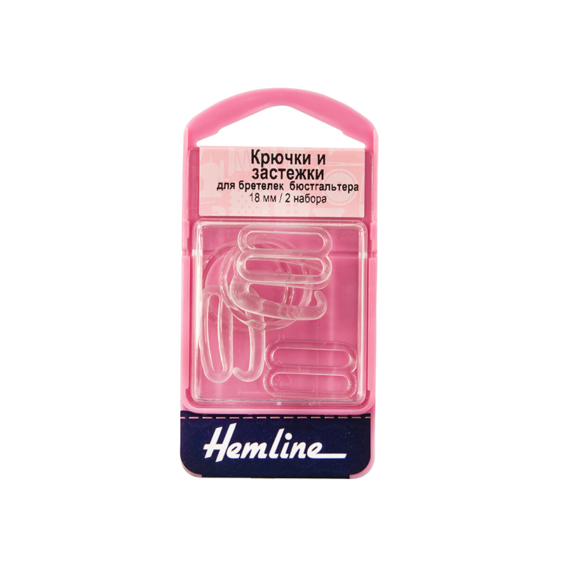 Крючки и застежки для бретелек бюстгалтера 18 мм "Hemline", 2 комплекта, прозрачный 470.18