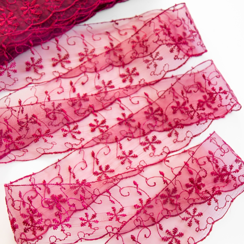 Кружево капрон  арт.TBY 30011 шир.65мм цв.048 бордовый уп.13,7м