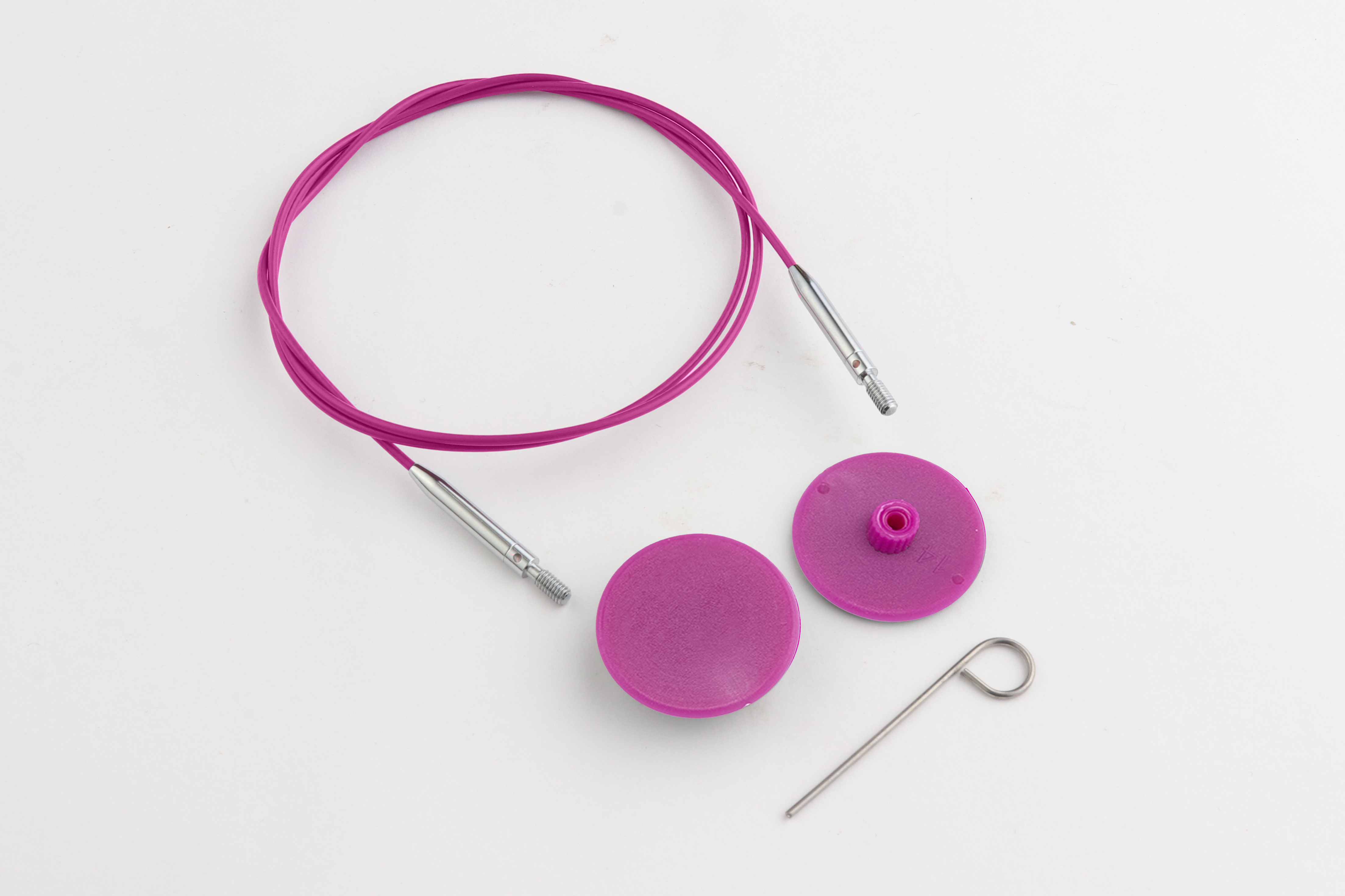 Набор: фиолетовый вращающийся (на 360°) стальной тросик 56см (80см), 2 заглушки и кабельный ключик