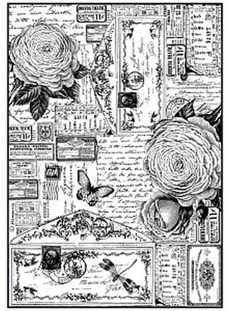 Бумага рисовая мини-формат Stamperia DFSA4184 "Розы и бабочки", 21 х 29,7 см (А4), 28 г/м2