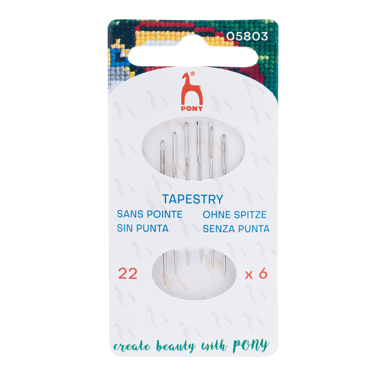 Иглы ручные гобеленовые с серебряным ушком Tapestry, №22, 6 шт. PONY 05803