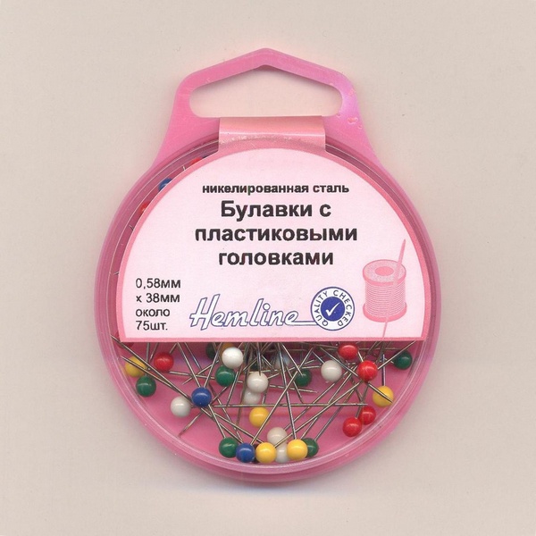 Булавки удлиненные с цветн. пластиковыми головками  38 мм, 75 шт «Hemline» 678  в наборе 75 шт
