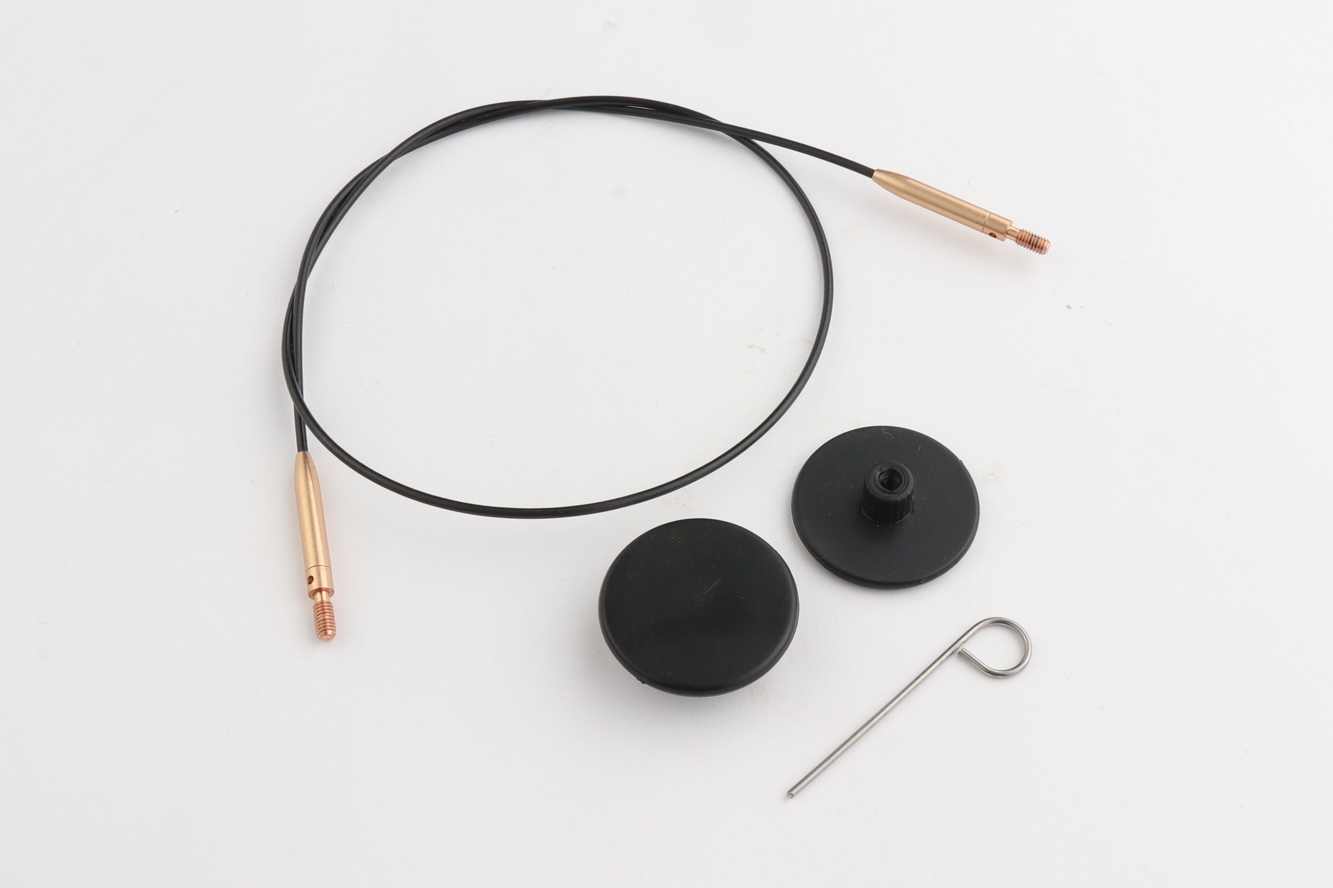 Набор: черный вращ. (360°) тросик 35 см (60 см) с соед. мат.зол., 2 загл и каб. ключик KnitPro,10573