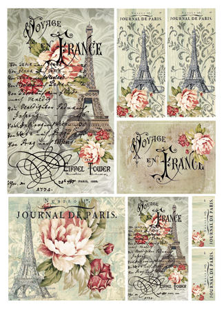 Бумага рисовая мини-формат Stamperia DFSA4025 Voyage en France, 1 лист А4
