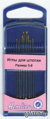Иглы ручные "Hemline" 284G.39 для штопки в пластиковом контейнере №3-9, 10шт.