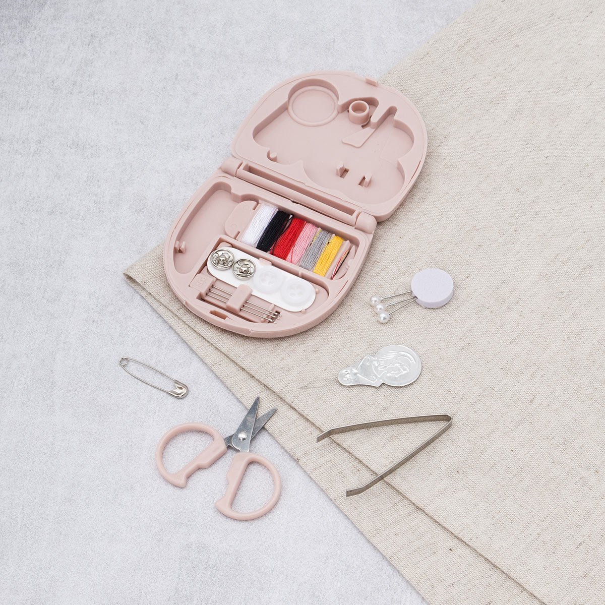 LM-078 Набор для шитья швейный, дорожный 6,5*6,5*1,6см, розовый 