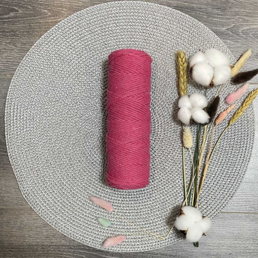 Шнур хлопковый 3 мм без сердечника (розовый) 50м 