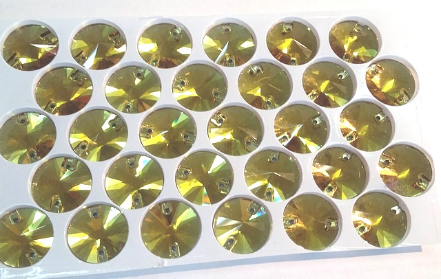 Стразы пришивные 3200 пришивной «риволи», 14 мм, Кристалл , золотой блистер 33 шт/уп
