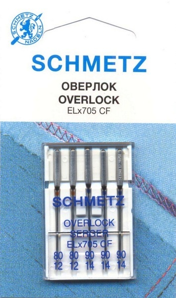 Иглы оверлок для плоск. машин, хром. ELx705 CF № 80(2),90(3), 5 шт. Schmetz 0701481 Иглы оверлок для плоск. машин, хром. ELx705 CF № 80(2),90(3), 5 шт. Schmetz 0701481