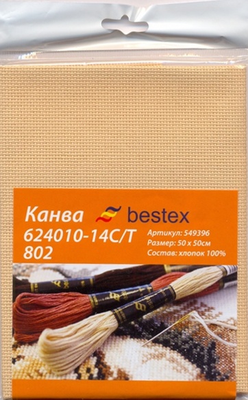 Канва Aida 14 "Bestex" 624010-14C/T 802, 50*50 см, цвет бежевый