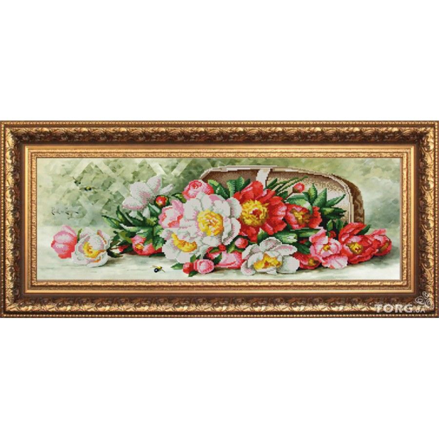 Рисунок на ткани «Конёк» 9865 Разноцветные пионы, 25x65 см