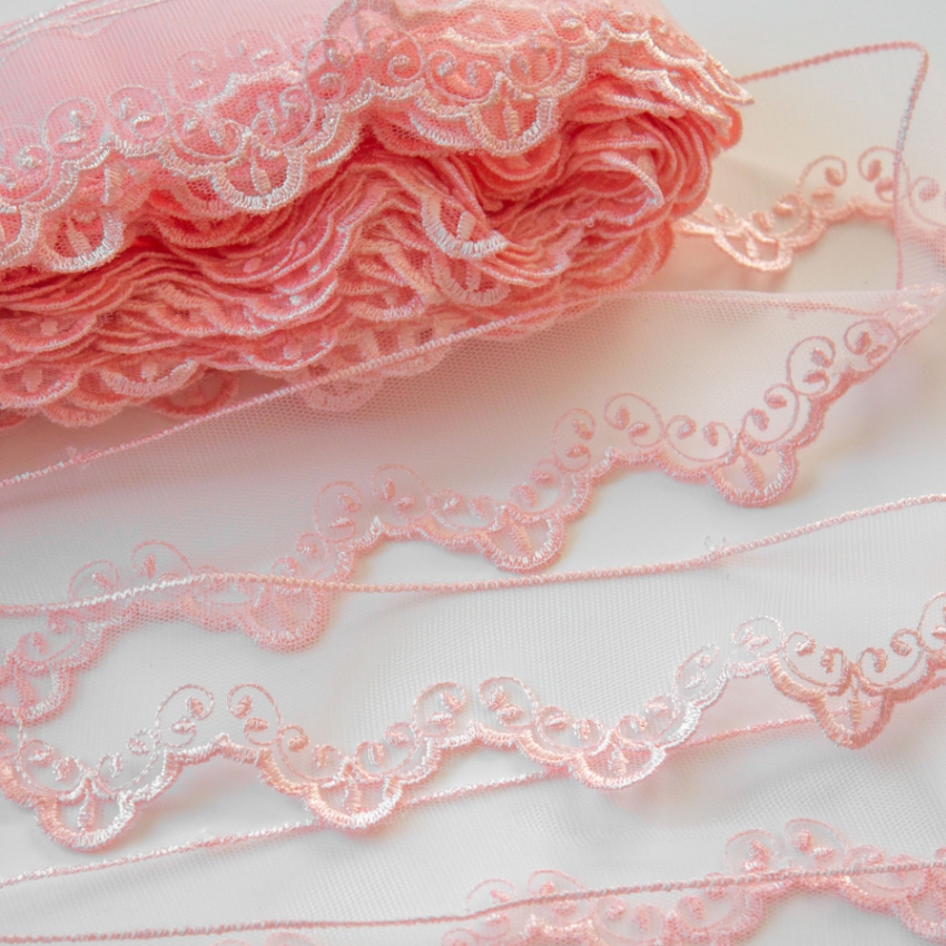 Кружево на жесткой сетке Exclusive арт.TBY 2BS228K1 шир.50мм цв.R1815 розовый уп.13,71м