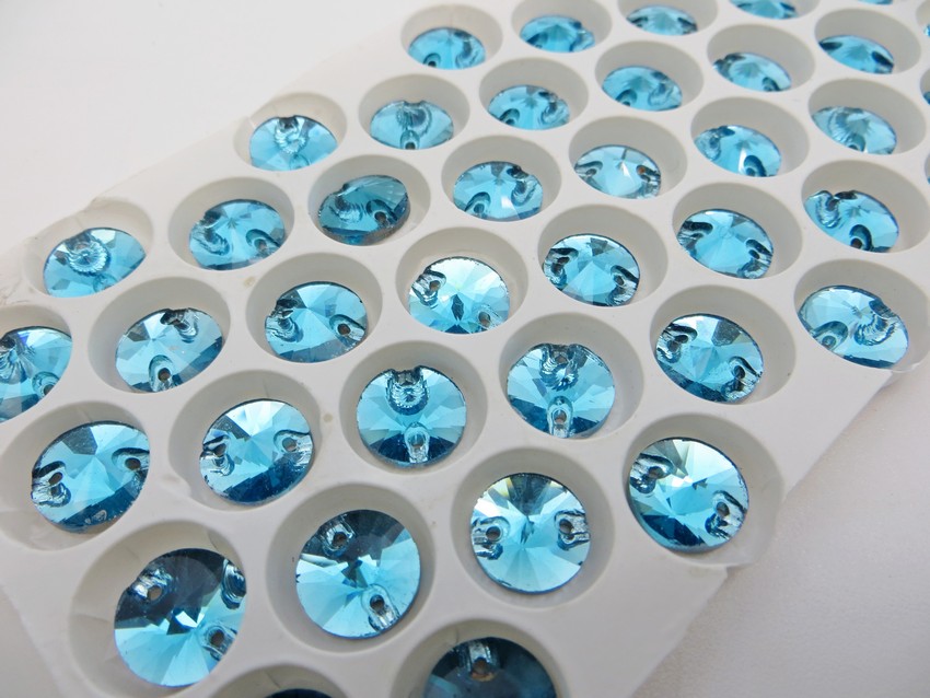 Стразы пришивные 3200 пришивной «риволи», 10 мм, Кристалл Blue, блистер 45 шт/уп