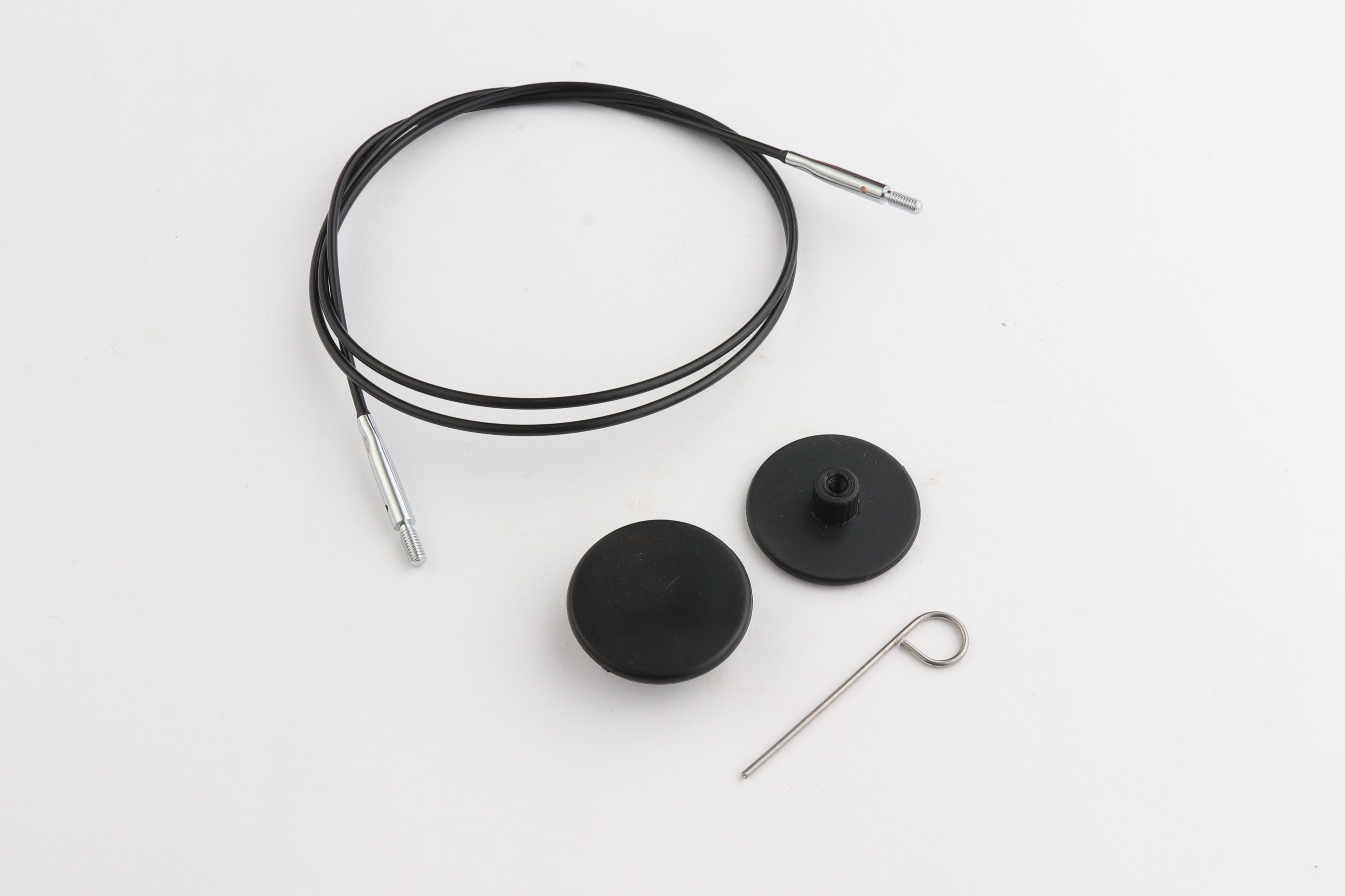 Набор: черный тросик 55 см (80 см) с соед. серебро, 2 заглушки и каб. ключик KnitPro, 10684