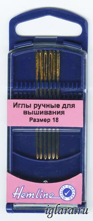 Иглы ручные "Hemline" 283G.18 для вышивания гобеленов c закругленным кончиком, №18, 6шт.