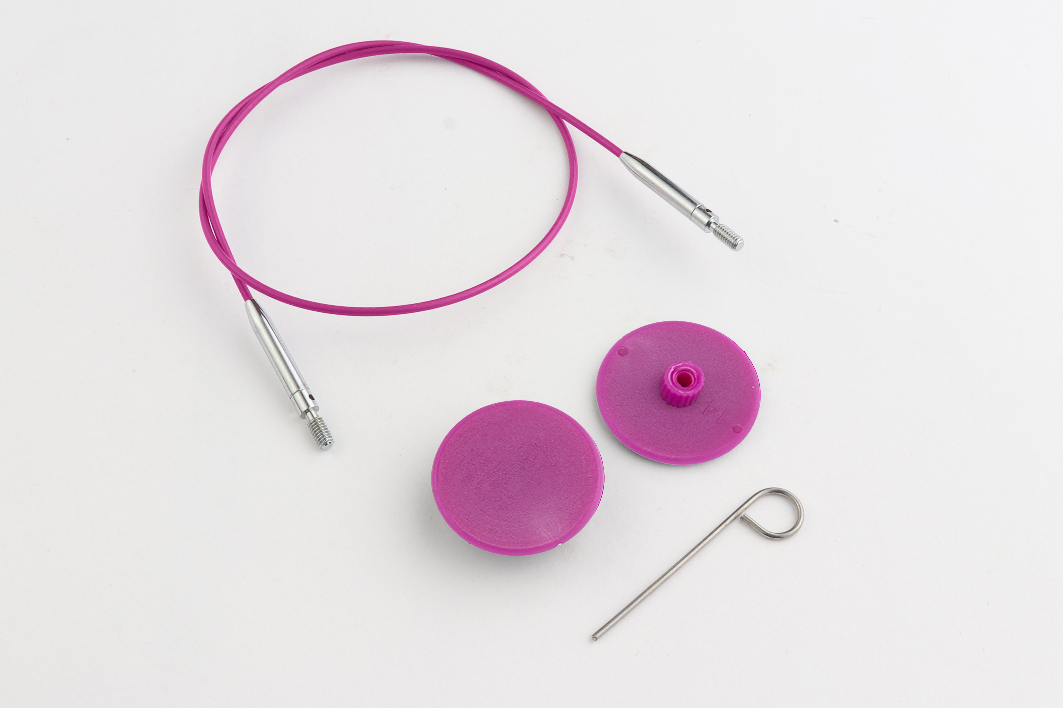 Набор: фиолетовый вращающийся (на 360°) стальной тросик 94см (120см), 2 заглушки и кабельный ключик