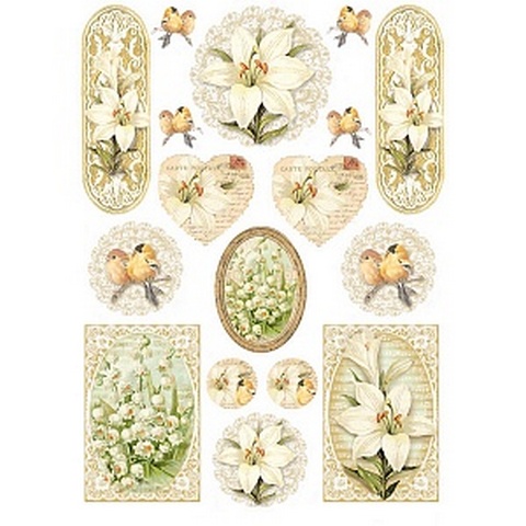 Бумага рисовая мини-формат Stamperia DFSA4081 "Лилии", 21 х 29,7 см (А4), 28 г/м2