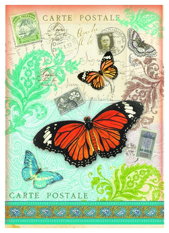 Бумага рисовая для декупажа А4 "Открытка с бабочками"