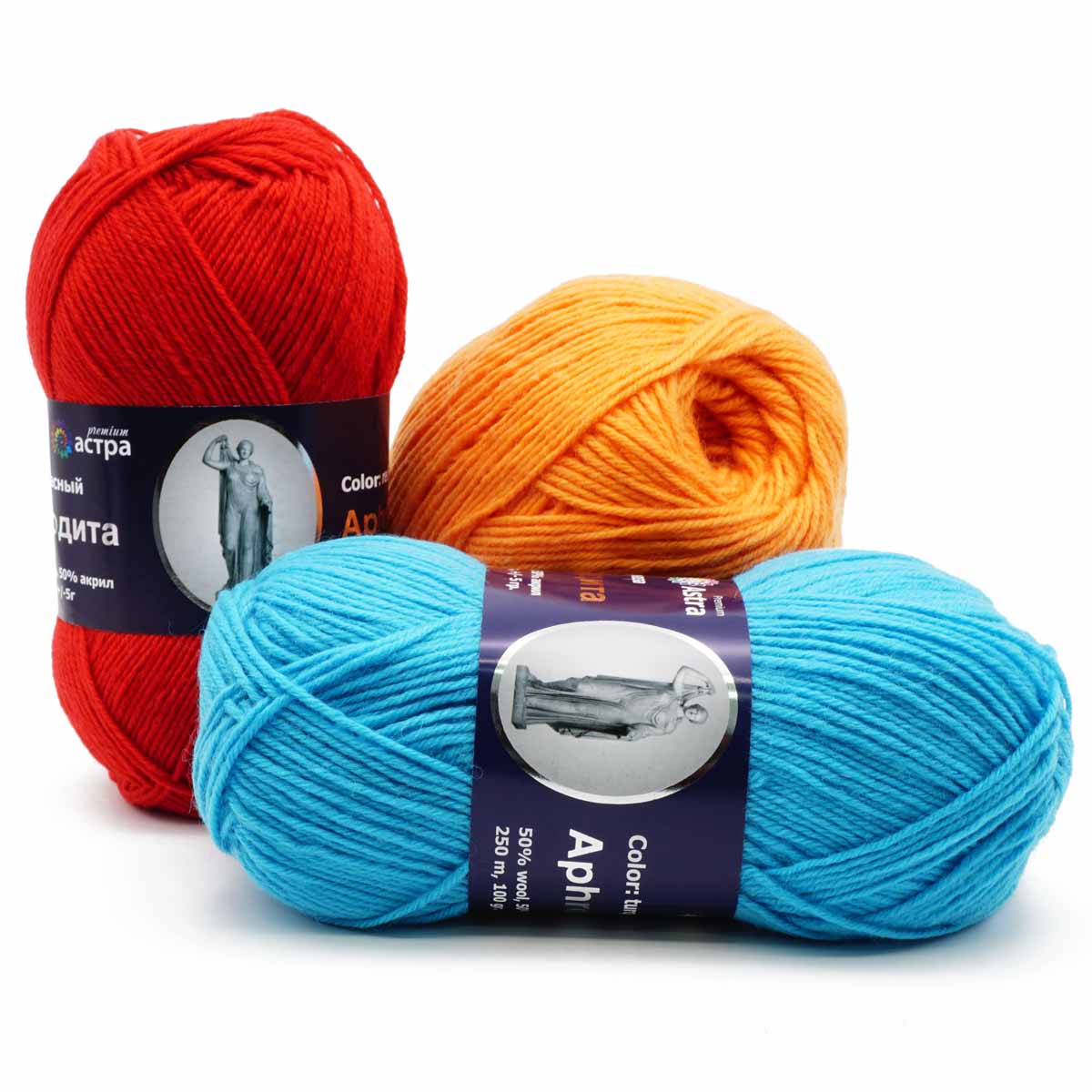 Афродита, пряжа для ручного  вязания100гр. 200м (50% шерсть, 50% акрил) 