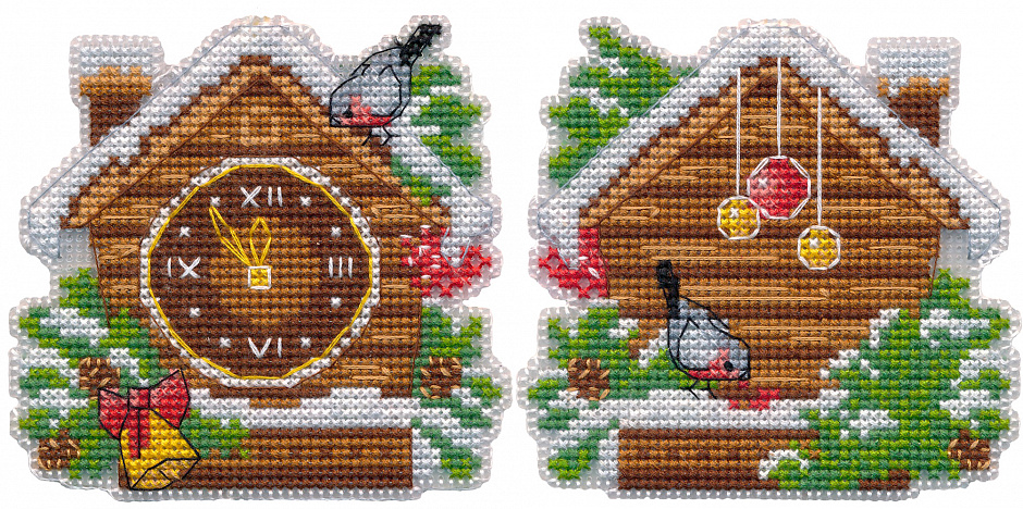 Набор для вышивания «Овен» 1702 "Ёлочная игрушка. Новогодние часы" 9 х 8,7 см 
